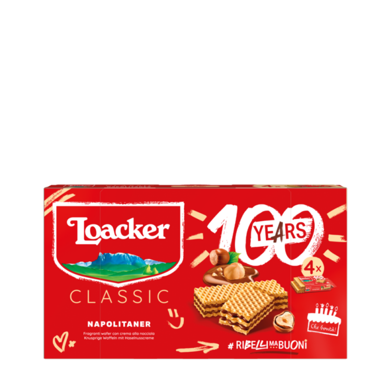 Loacker Classic Napolitaner Wafer con crema alle Nocciole 100% Italiane 45gx4