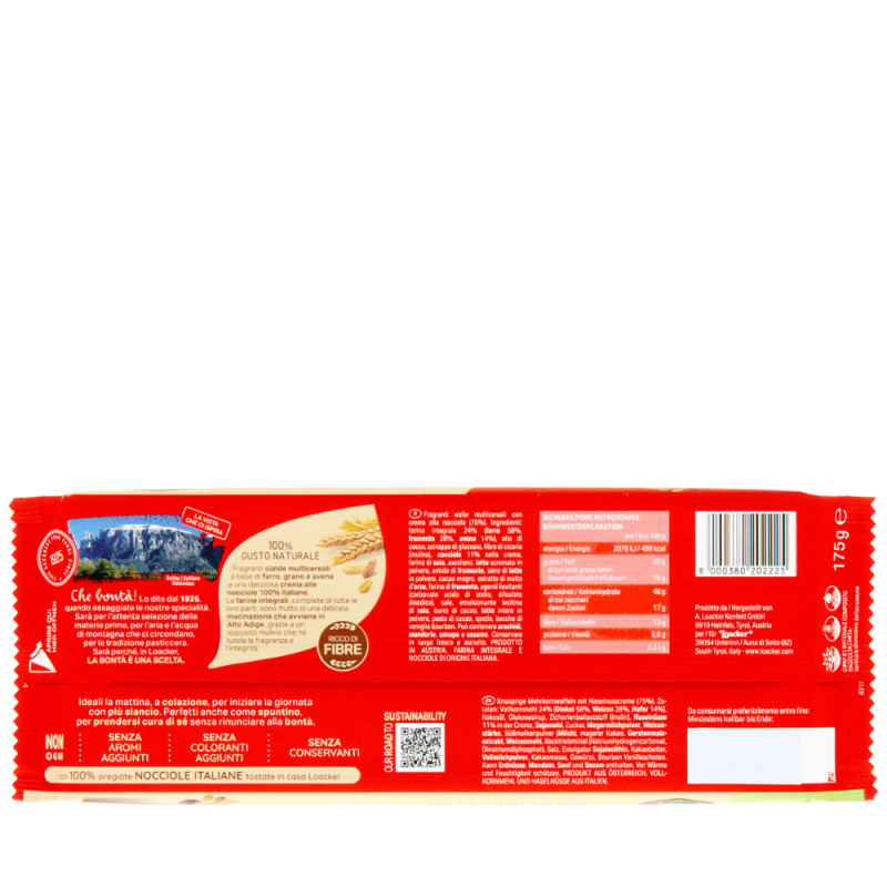 Loacker Multicereali Napolitaner Wafer Integrali con crema alle Nocciole 175g