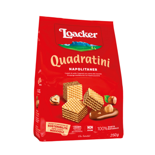 Loacker Quadratini Napolitaner Wafer con crema alle Nocciole 100% Italiane 250 g