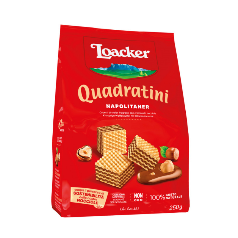 Loacker Quadratini Napolitaner Wafer con crema alle Nocciole 100% Italiane 250 g