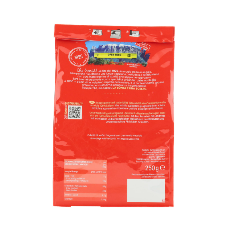 Loacker Quadratini Napolitaner Wafer con crema alle Nocciole 100% Italiane 250 g